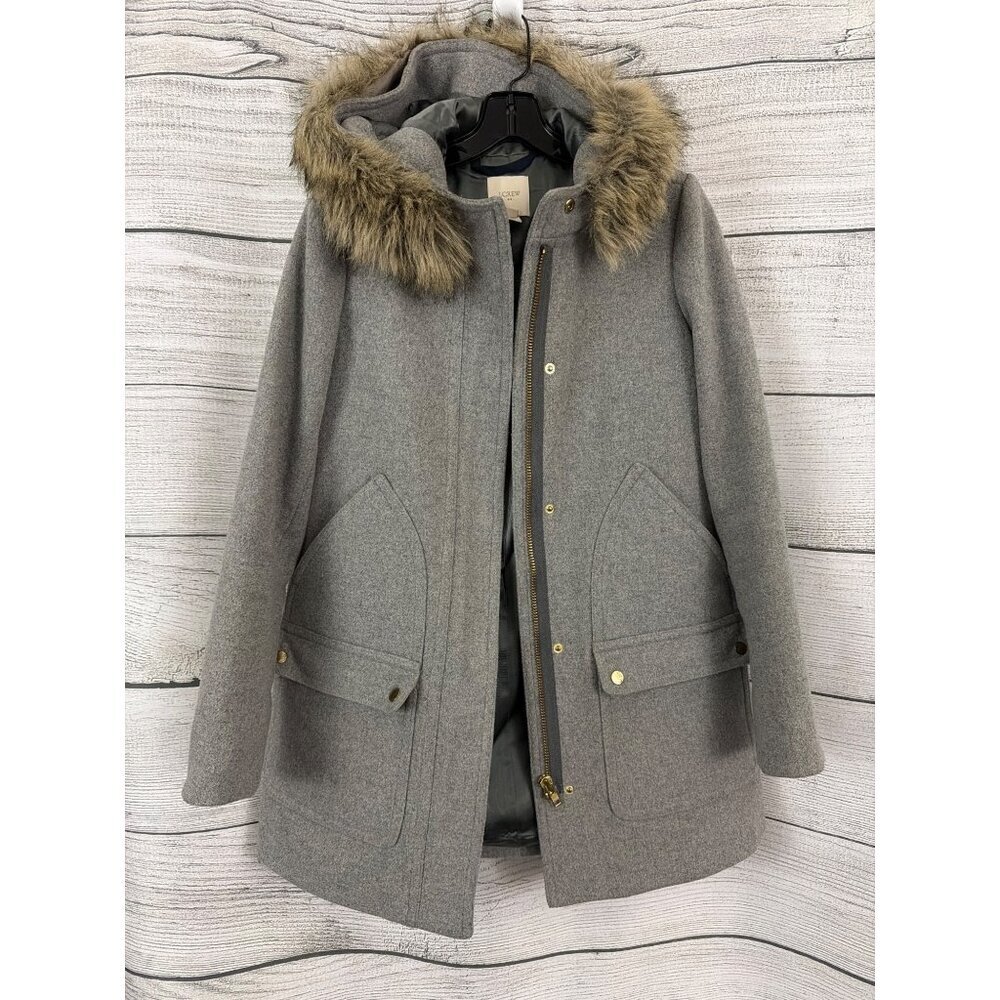 J.Crew Gray Vail Parka Faux Fur Trim Size 2
